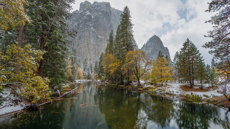 River in Valley with Mountains — Green, Serene, Autumn, Photograph, Trees