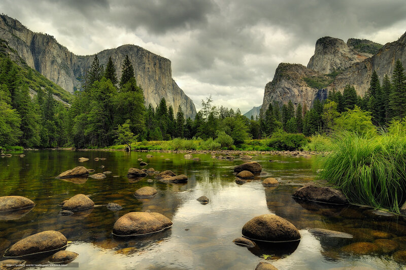 River in Valley with Rocks — Green, Dramatic