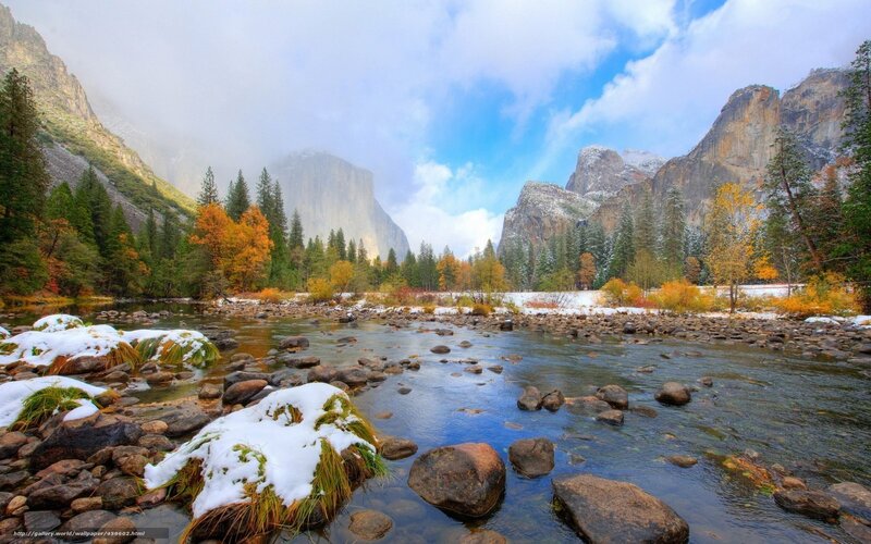 River in Valley with Snow — Blue