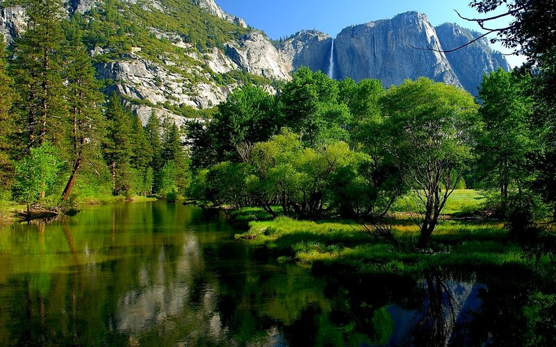River in Valley with Waterfall — Green