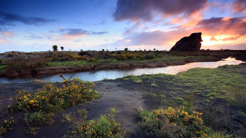 River in Volcanic Landscape — Blue, Serene