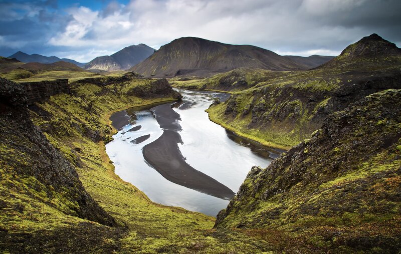 River in Volcanic Valley — Green