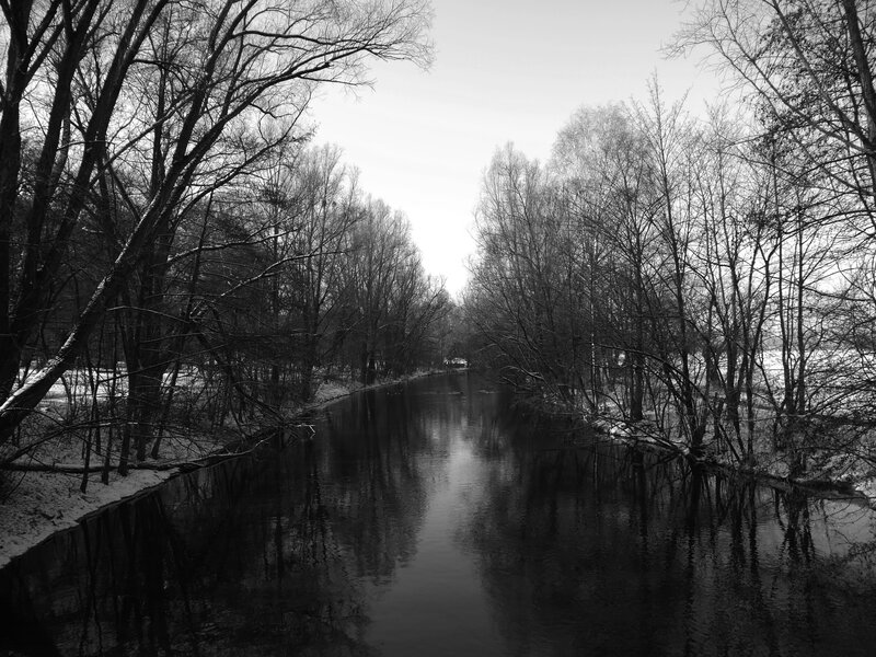 River in Winter Forest — Black