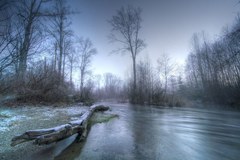 River in Winter Forest — Blue, Misty, Serene