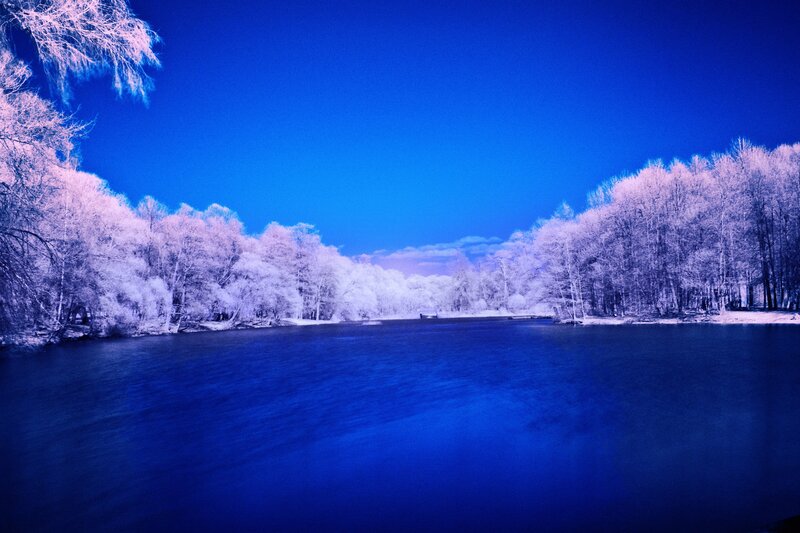 River in Winter Forest — Blue, Serene