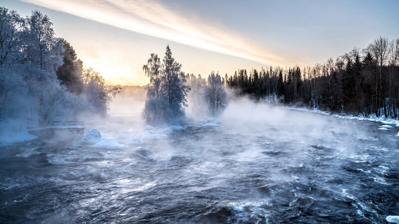 River in Winter Landscape — Blue, Cold, Photograph