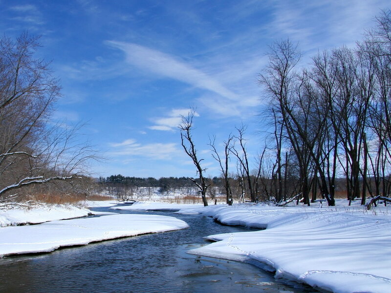 River in Winter Landscape — Blue, Serene, Photograph