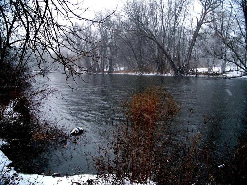 River in Winter Landscape — Gray, Cold