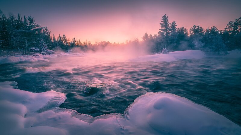 River in Winter Landscape — Pink
