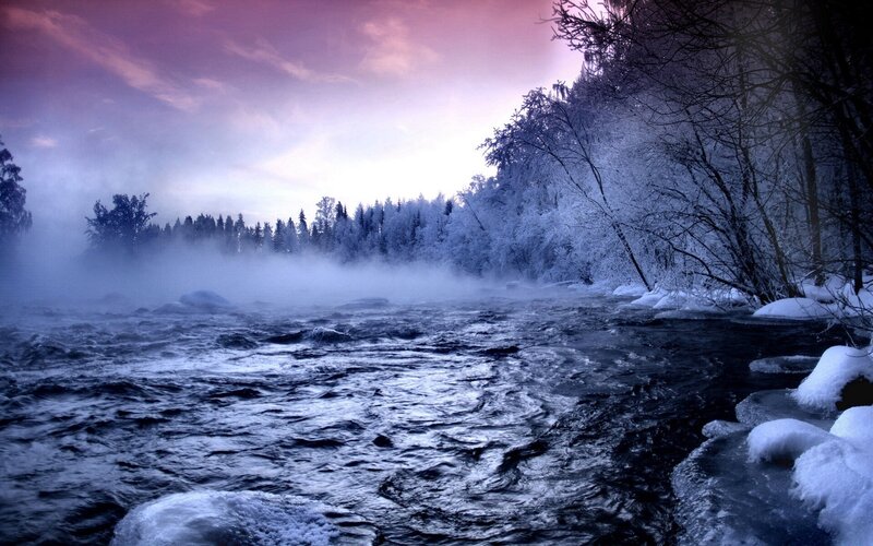 River in Winter Landscape — Purple, Dramatic