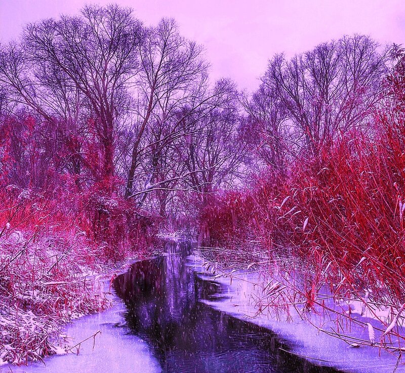 River in Winter Landscape — Purple, Serene