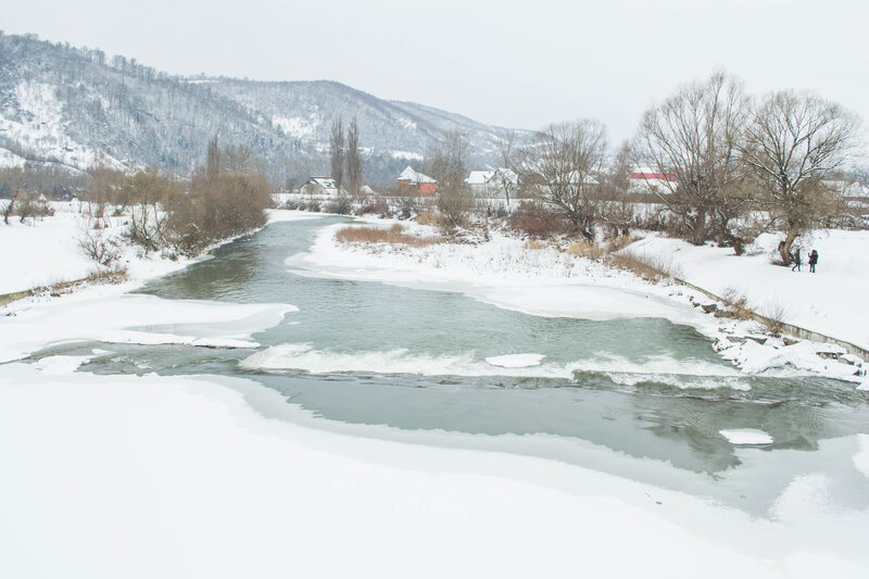 River in Winter Landscape — White, Cold, Photograph