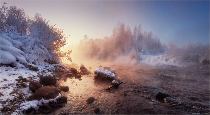 River in Winter Landscape — White, Serene, Photograph, Snow
