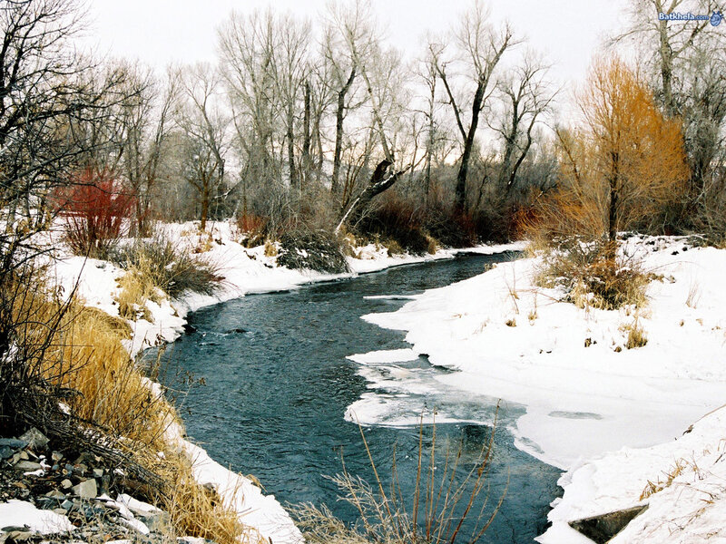 River in Winter Landscape — White