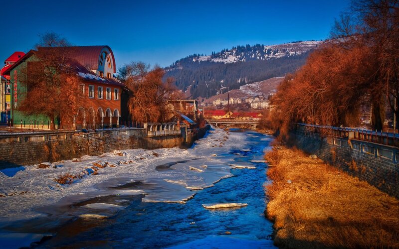 River in Winter Town — Blue