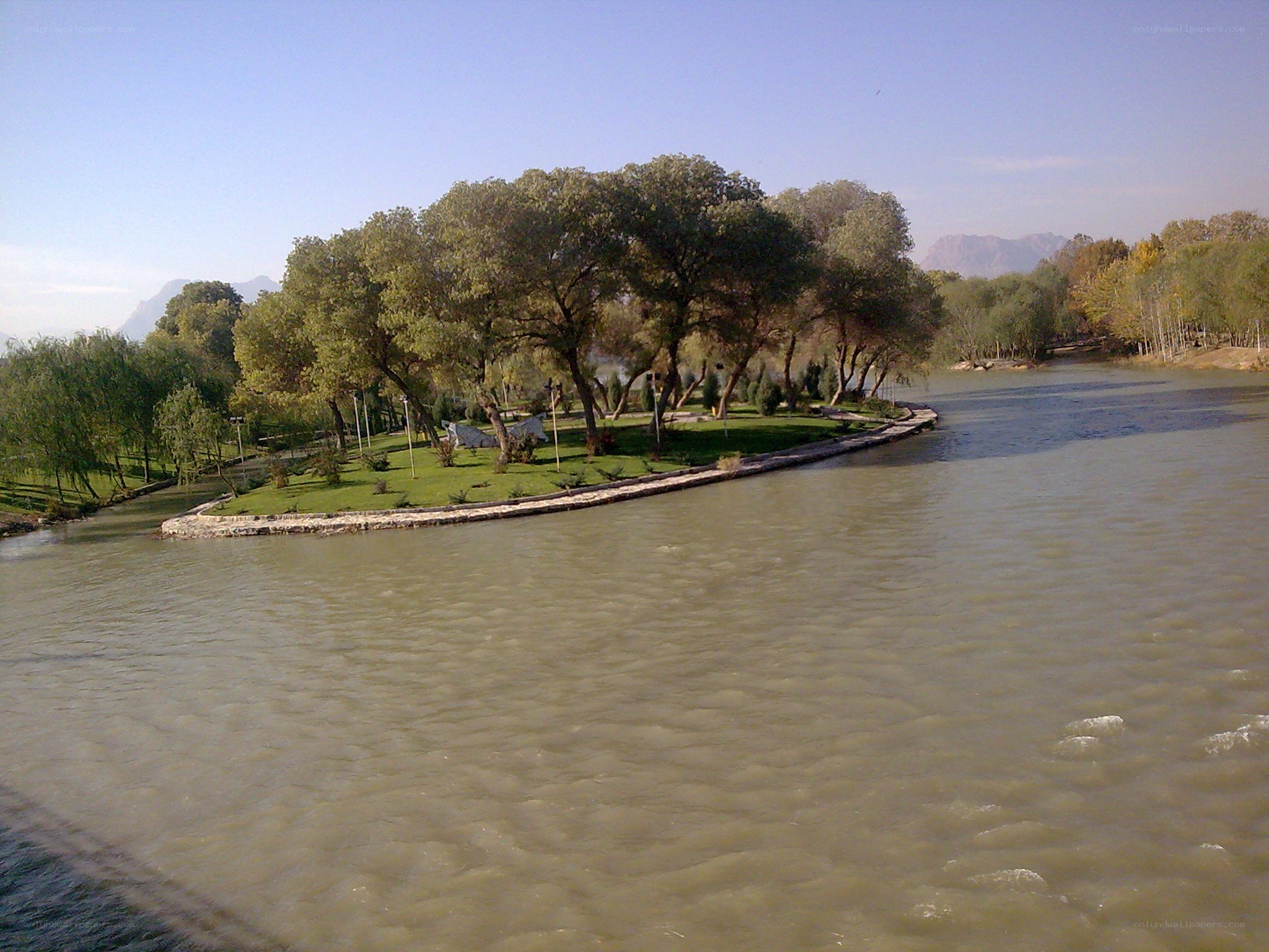 River island with trees