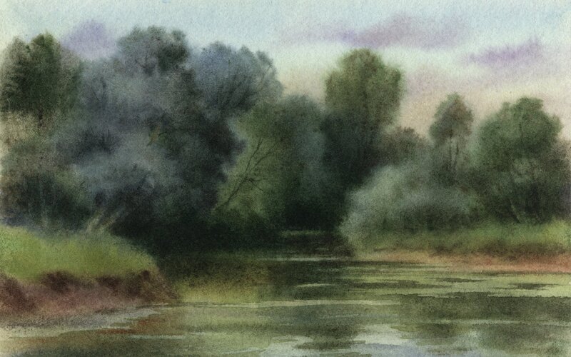 River landscape at dusk