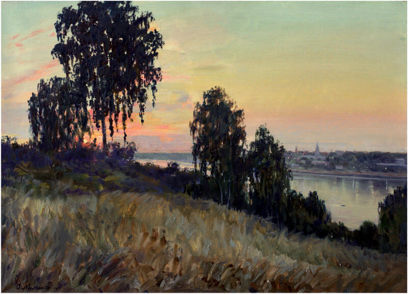 River Landscape at Dusk — Yellow