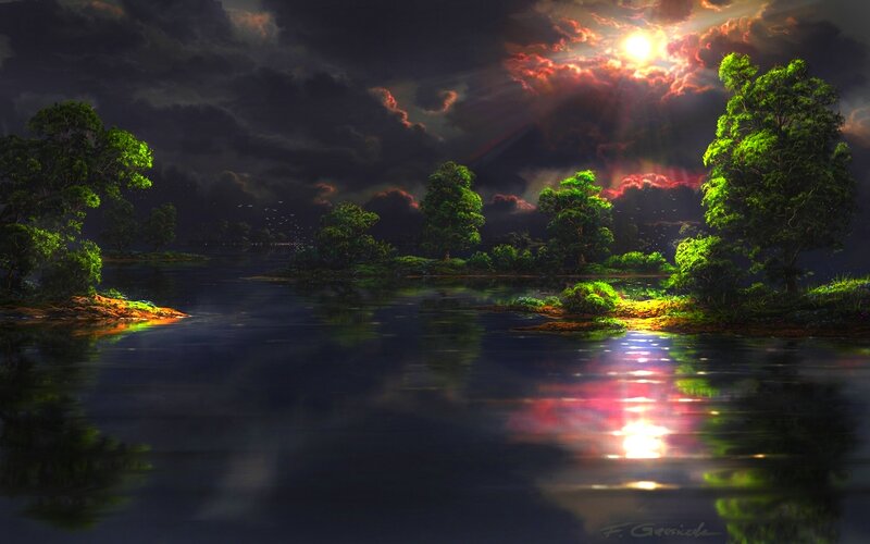 River Landscape at Night