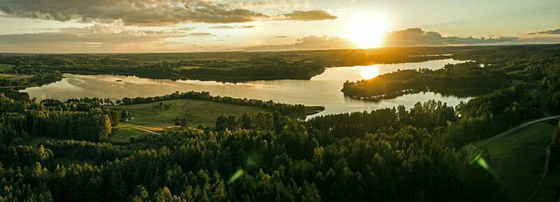 River Landscape at Sunset — Green, Serene, Photograph