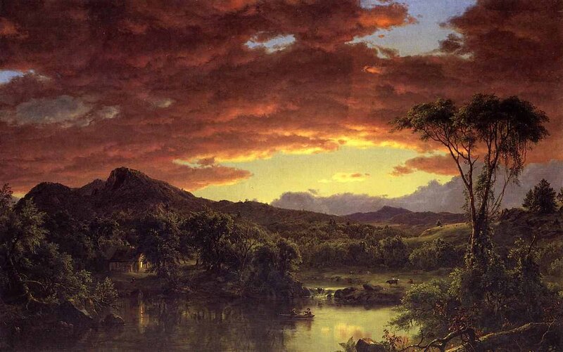 River Landscape at Sunset — Orange