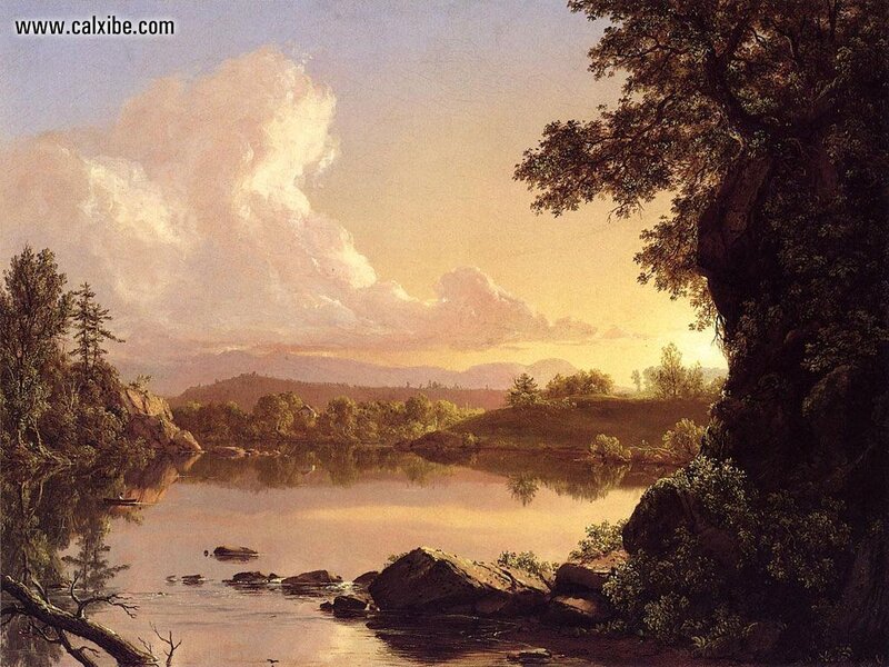 River Landscape at Sunset — Yellow