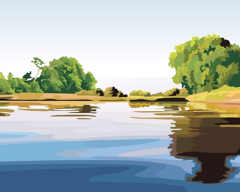 River Landscape — Blue, Serene, Afternoon
