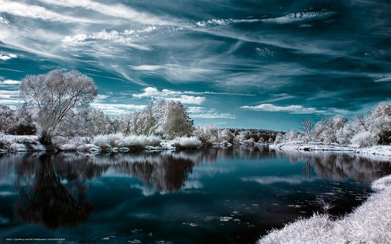 River Landscape in Infrared — Blue, Dramatic