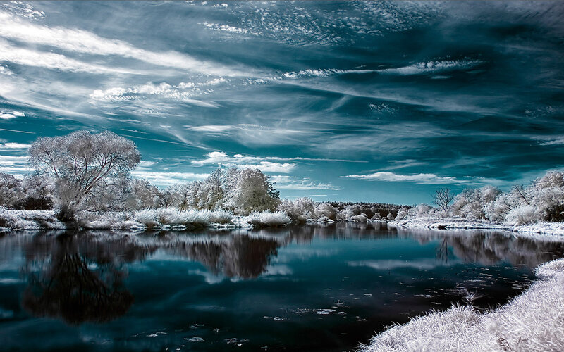 River Landscape in Infrared — Blue, Serene