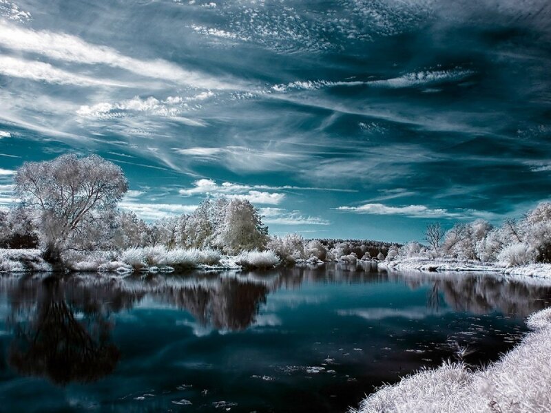 River Landscape in Winter — Black