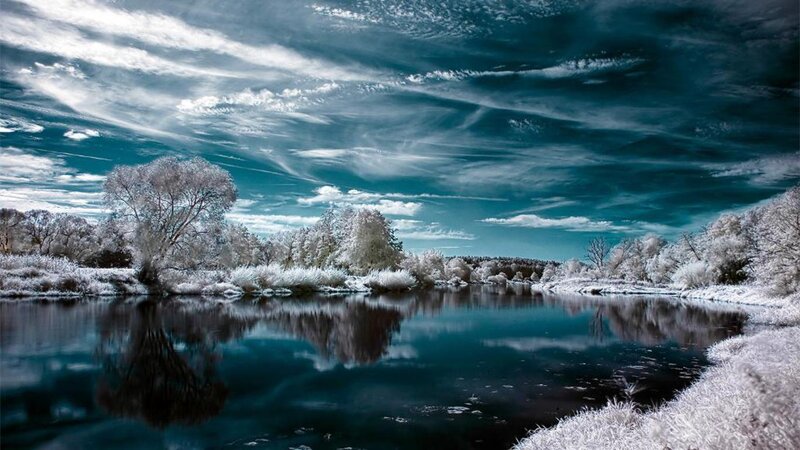 River Landscape in Winter — Blue