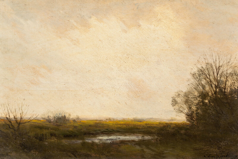 River Landscape Painting — Beige