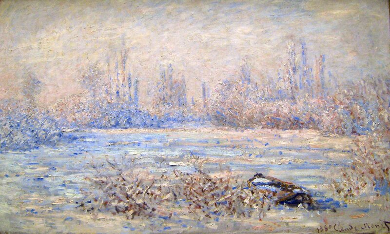 River Landscape Painting — Blue, Calm, Winter
