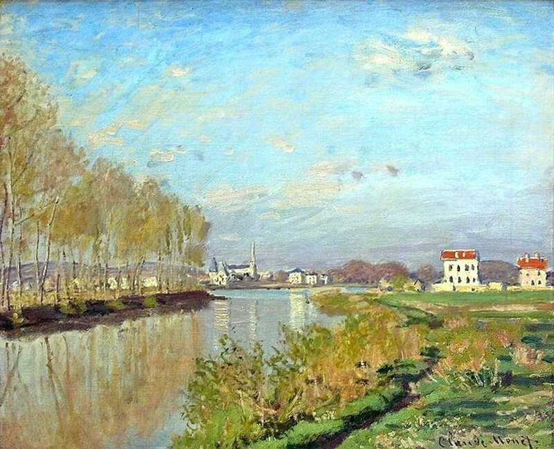 River Landscape Painting — Blue, Serene, Afternoon