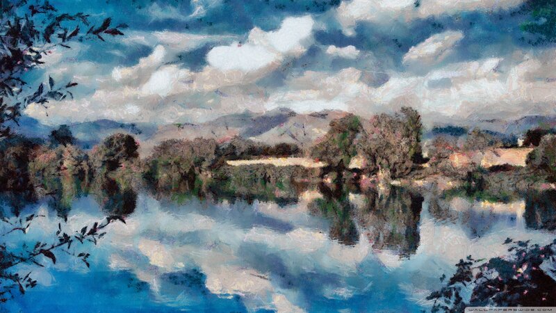 River Landscape Painting — Blue