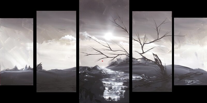 River Landscape Painting — Gray