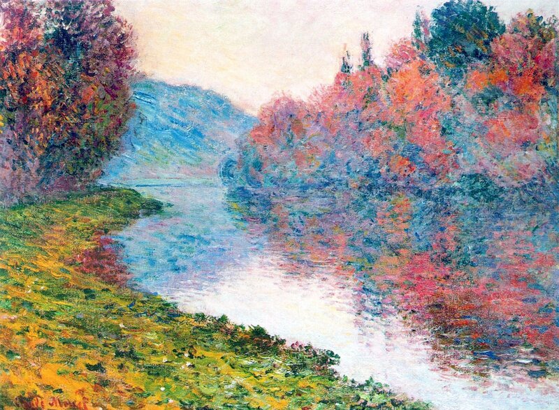 River Landscape Painting — Green, Serene, Autumn