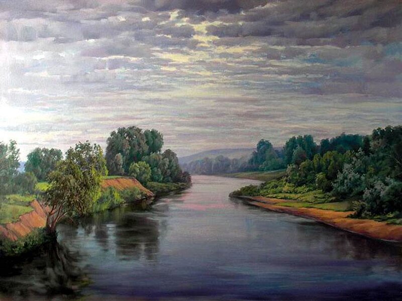 River Landscape Painting — Green, Serene