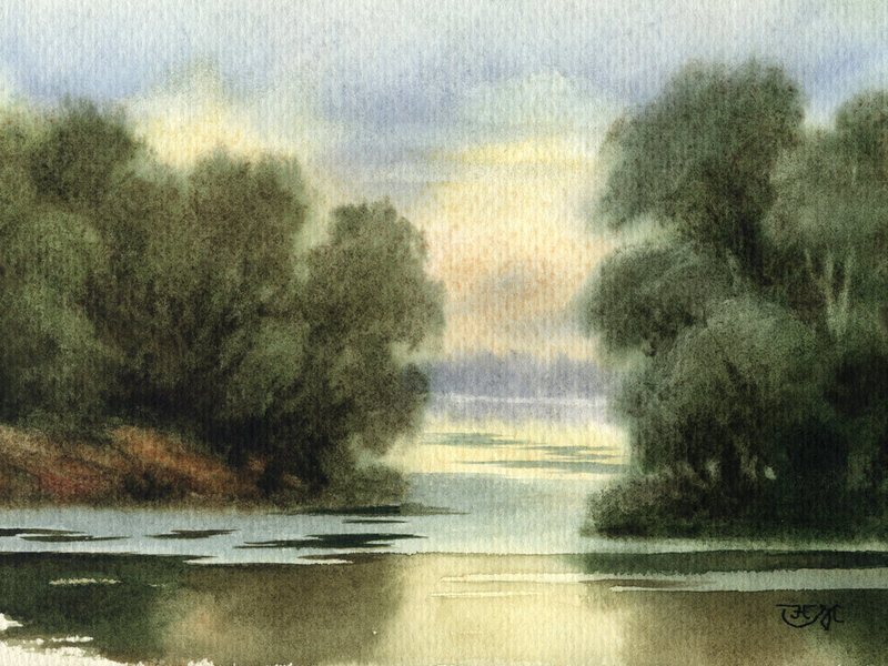 River Landscape Painting — Green