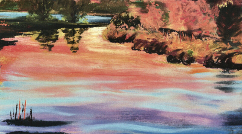 River Landscape Painting — Pink