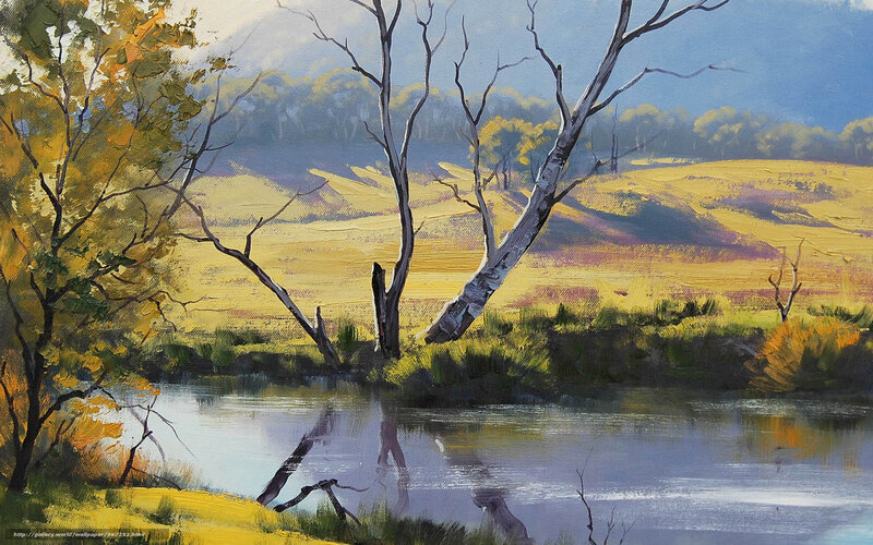 River Landscape Painting — Yellow, Serene