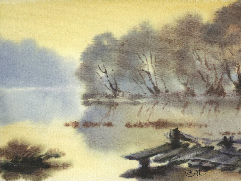 River Landscape Painting — Yellow