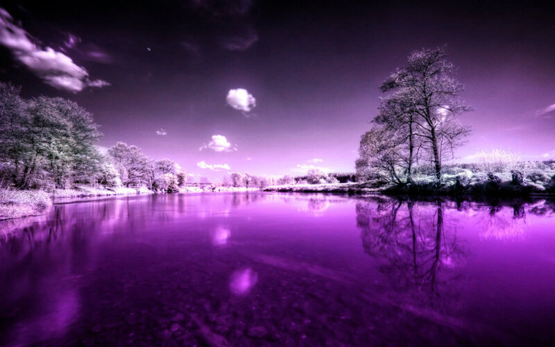 River Landscape — Purple, Serene, Night