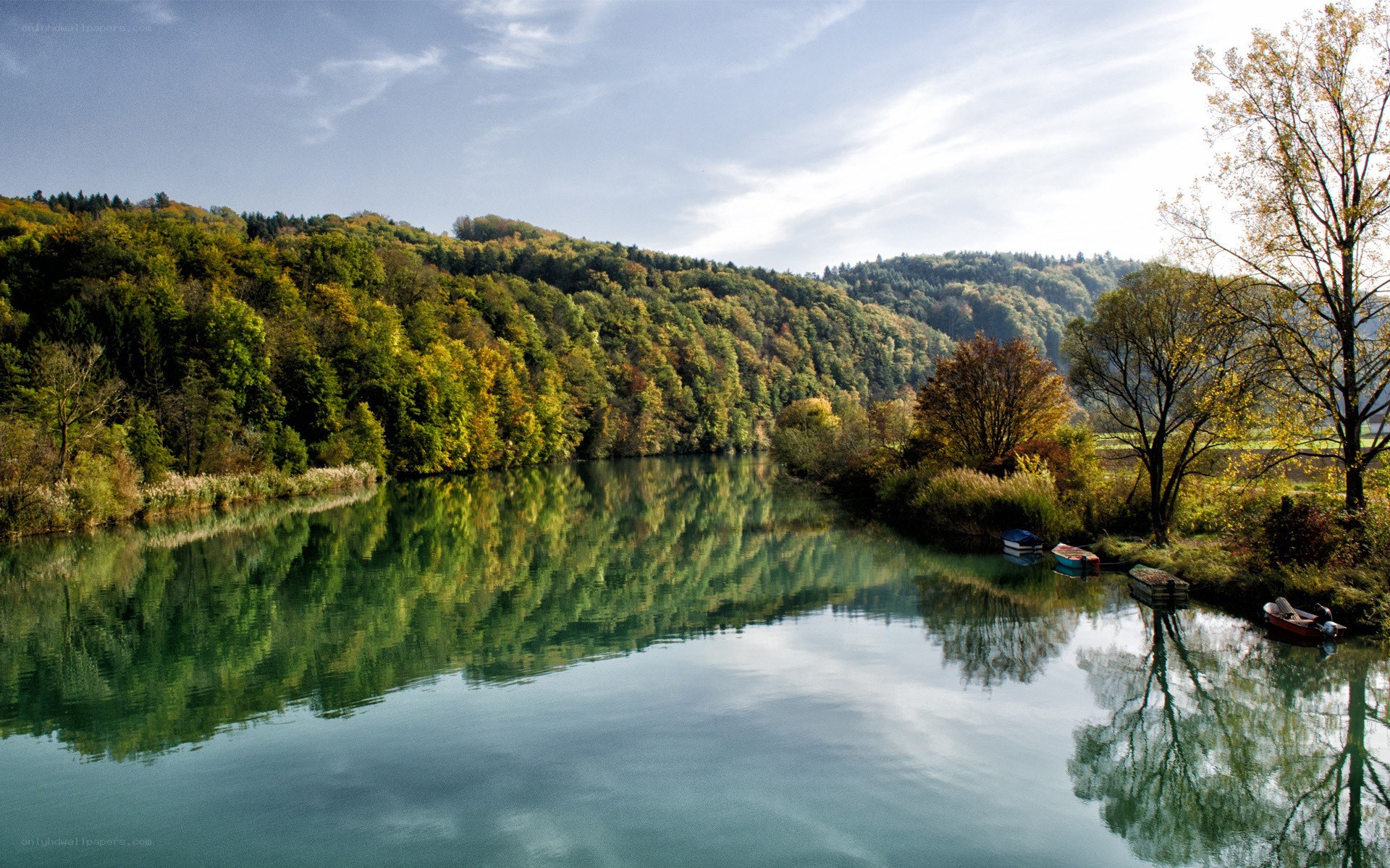 River landscape with autumn trees