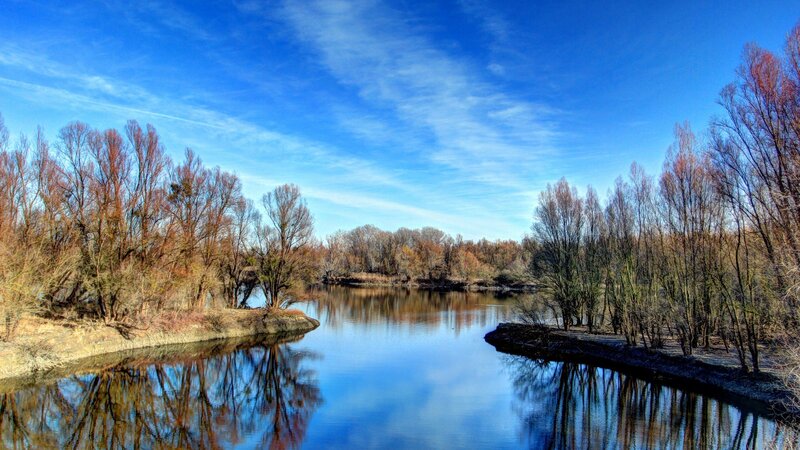 River landscape with bare trees