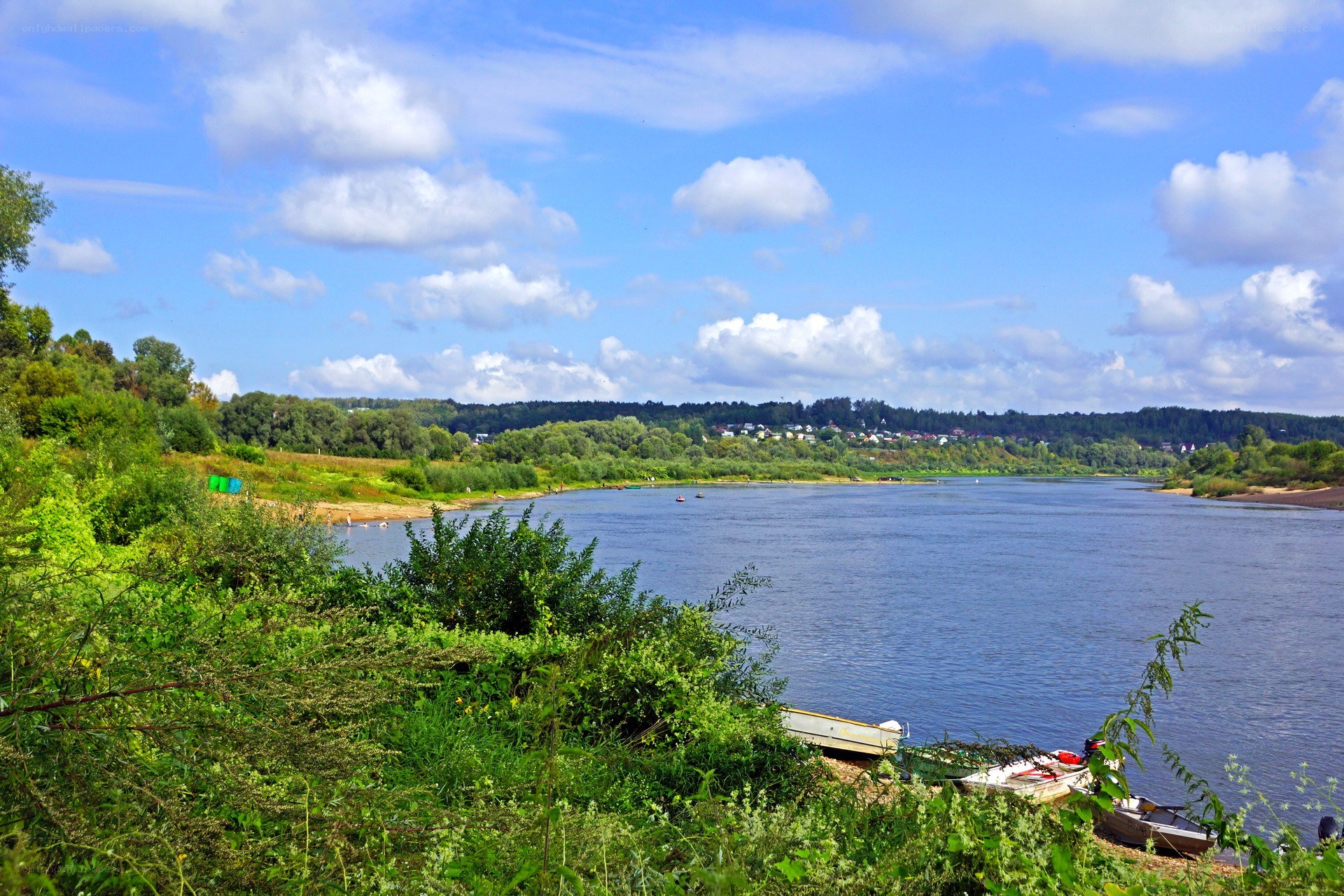 River landscape with boats