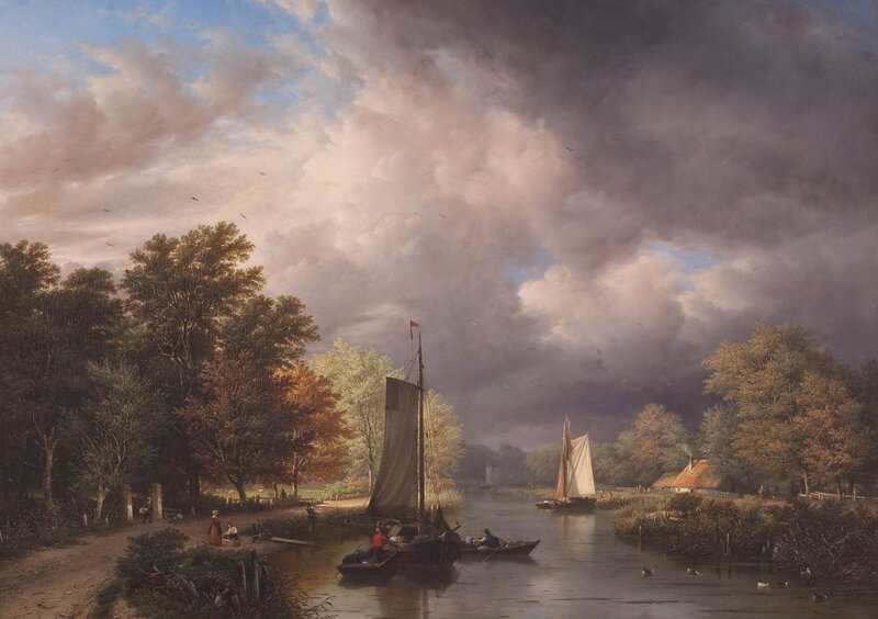 River Landscape with Boats — Blue, Dramatic