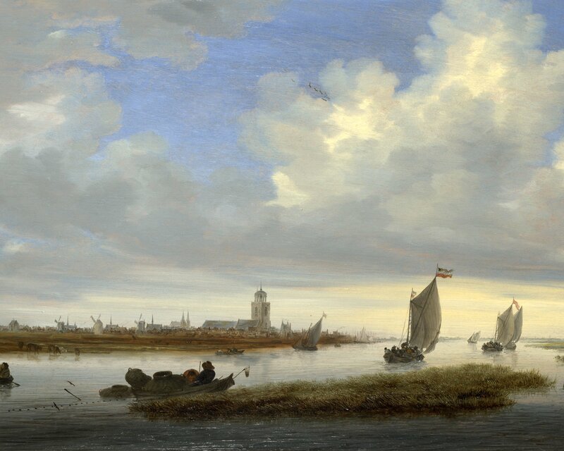 River Landscape with Boats — Blue, Serene