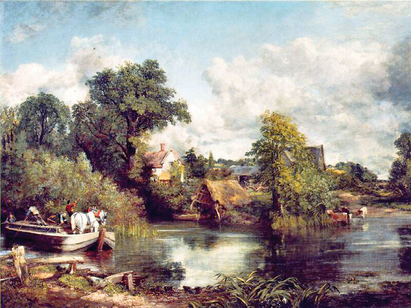 River Landscape with Boats — Blue