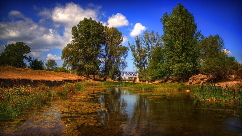 River landscape with bridge